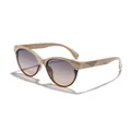 Elegant cat-eye sunglasses with beige PC frame and purple-brown gradient lenses. - Khaki Frame Gray Pink Lens