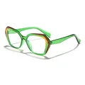 Trendige polygonale Blaulichtfilter-Brille mit grünem transparentem Rahmen und Farbakzenten - Lichtgrün