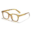 Vintage tortoise shell square glasses with decorative metal rivets and clear lenses. - Leopard / Clear Lens