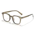 Retro square eyeglasses with tawny brown translucent frames and diamond stud detail - Cool Tea Frame Clear Lens