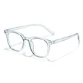 Retro square transparent eyeglasses frames with rivet detailing in a clear polished finish - Transparent Grey Frame Clear Lens