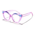 Elegante montatura per occhiali cat-eye rosa trasparente con dettagli blu da donna - Blu Viola Traslucido