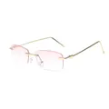 Retro rimless rectangular sunglasses with pink gradient lenses and gold metal temples - Gradient Pink / Gold Frame