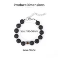 Verstellbares Armband aus schwarzen Lavasteinperlen mit silberfarbenen Zwischenelementen - 18cm / Lavastein