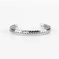Elegant silver braided wheat pattern stainless steel cuff bracelet with high polish finish - Steel