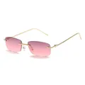Retro rimless rectangular sunglasses with pink gradient lenses and gold metal frame - Gradient Purple / Gold Frame