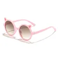 Cute pink children's cat ear round sunglasses for girls with gradient brown lenses. - Pink Frame Brown Gradient