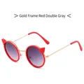 Trendy kids' cat-ear sunglasses featuring a gold and red frame with gradient gray lenses - Gold Frame Red Gradient Grey