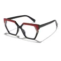 Occhiali geometrici anti-luce blu con montatura bicolore rosso e nero alla moda - Nero Rosso Marrone Patchwork