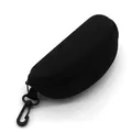 Detailed view of durable black hard shell glasses case featuring a secure zipper and clip - Woven Pattern Zipper Glasses Case