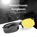 Men's photochromic polarized driving sunglasses for day and night use with metal frame. - Black Frame Night Vision to Gray Lens