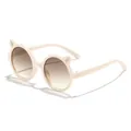Cute children's cat-ear round sunglasses with cream frame and brown gradient lenses - Off-white Frame Double Tea Lens