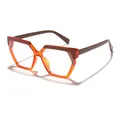Eleganti occhiali anti-luce blu poligonali bicolore in arancione vivace e marrone - Caffè e Arancione Trasparente Patchwork