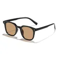 Lunettes de soleil rétro carrées noires élégantes avec verres bruns et rivets déco - Monture Noire Verres Thé