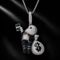 Detailed macro view of an iced out hip hop pendant with money bag and dollar sign - With Twisted Chain / Silver