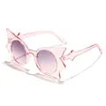 Trendige rosa Fledermaus-Sonnenbrille für Kinder mit einzigartiger Y2K-Ästhetik und UV-Schutz - Transparent Rosa Rahmen Rosa Grau Gläser (KD21083)