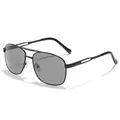 Classic retro double-bridge metal sunglasses featuring black square frame and grey lenses - Black Frame Grey Lens
