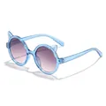Cute blue glittery cat-ear sunglasses for kids with gradient tinted round lenses - Fluorescent Blue/Pink Gray Lens
