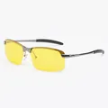 Men's night vision driving sunglasses with yellow polarized lenses and semi-rimless metal frame - Gunmetal Frame Polarized Night Vision Lens