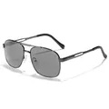 Classic retro double-bridge metal sunglasses with square frames and dark grey lenses - Gunmetal Frame Grey Lens