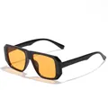 Retro quadratische Sonnenbrille mit schwarzem Rahmen und orangefarbenen Gläsern für Damen - Glänzend Schwarz Gelbe Linse