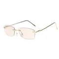 Vintage rimless square sunglasses featuring a gold metal frame and pink tinted ocean lenses - Light Tea Lens / Gold Frame