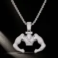 Close-up of sparkling cubic zirconia muscle man pendant on hip-hop rope chain for men - Hercules Muscle Man Pendant (Stainless Steel Twist Chain) / Silver
