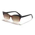 Fashionable split-color cat-eye sunglasses for women with brown gradient UV400 lenses. - Cat Eye Shape / Black White Patchwork (Brown Lens)