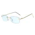 Vintage rimless rectangular sunglasses featuring light blue ocean lenses and gold metal temples - Light Blue / Gold Frame