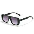 Lunettes de soleil rétro carrées à monture noire et verres dégradés violets élégants - Vert Foncé / Double Verre Gris