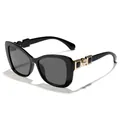 Elegant black cat eye sunglasses for women with luxury gold pearl temple details - Style C1 / Glossy Black Gray Lens