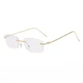 Retro rimless rectangular sunglasses with gold metal frame and clear fashion lenses - Clear Lens / Gold Frame