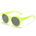 Lunettes de soleil carrées vert néon pour enfants, lunettes de style tendance pour filles - Monture Vert Néon Verres Gris