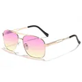 Vintage double-bridge metal sunglasses with pink gradient lenses and gold frame. - Gold Frame Pink Yellow Lens