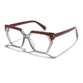 Occhiali anti-luce blu poligonali da donna in bordeaux e rosa dal design moderno - Rosso e Grigio Trasparente Patchwork