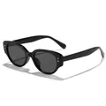 Retro black cat-eye sunglasses for kids with UV400 protection and silver rivet detail - Black Frame Grey Lens