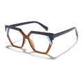 Occhiali anti-luce blu poligonali color-block con montatura ambra e blu da donna - Viola e Tè Trasparente Patchwork