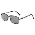 Classic men's square metal double bridge sunglasses with decorative temples and grey lenses - Black and Gray
