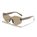 Oversized rimless sunglasses with wave edge and tan lenses in woven temple style - Cat Eye Style (ZY807) / Brown Frame Brown Lens