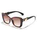 Elegant women's cat-eye sunglasses in dark tortoise shell with pearl and gold metal accents. - Style C3 / Red-Brown/Tea Gradient Lens