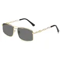 Men's stylish gold metal double bridge square sunglasses with grey lenses for driving. - Gold Grey
