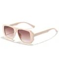 Stylische Retro-Sonnenbrille in quadratischer Form mit beigem Rahmen und Verlauf - Cremefarbener Rahmen mit Teegläsern