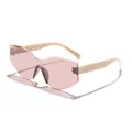 Irregular cat-eye sunglasses with pink lenses and cream woven temples - Cat Eye Style (ZY807) / Nude Pink Purple Red
