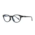 Retro black round anti-blue light glasses frame with elegant bow detail on temples - Black