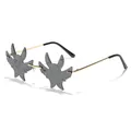 Trendy oversized bat-shaped rimless sunglasses featuring a gold metal frame and grey lenses - Gold Frame Grey Lens