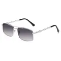 Men's silver metal square sunglasses featuring gradient grey lenses and double bridge design - Silver Double Grey