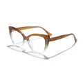 Elegant brown cat-eye anti-blue light glasses with glitter accents on a white background. - Translucent Tea Blue Style (97268) / Translucent Tea and Blue