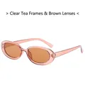 Lunettes de soleil ovales rétro avec monture thé transparente et verres teintés thé - Thé Champagne