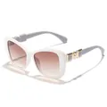 Elegant white cat-eye sunglasses for women with gold and pearl temple detail - White Frame Grey Temples Double Tea