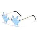 Lustige fledermausförmige randlose Sonnenbrille mit blauen Gläsern und Goldgestell - Goldener Rahmen Blaue Gläser